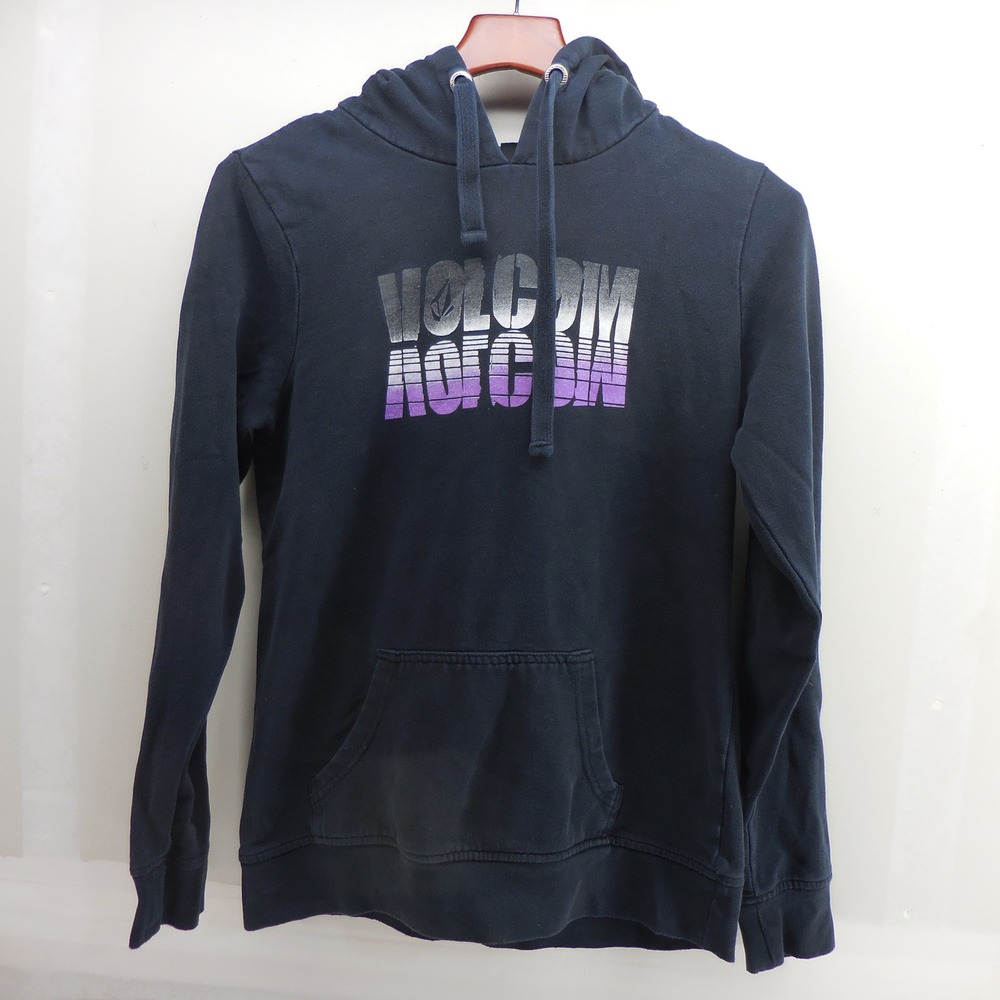 Volcom Mens Hoodie Black Purple Gradient Logo Pullover Sweatshirt Size M